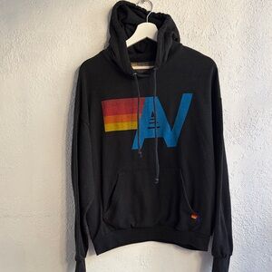 Aviator Nation Black Hoodie with Rainbow Logo